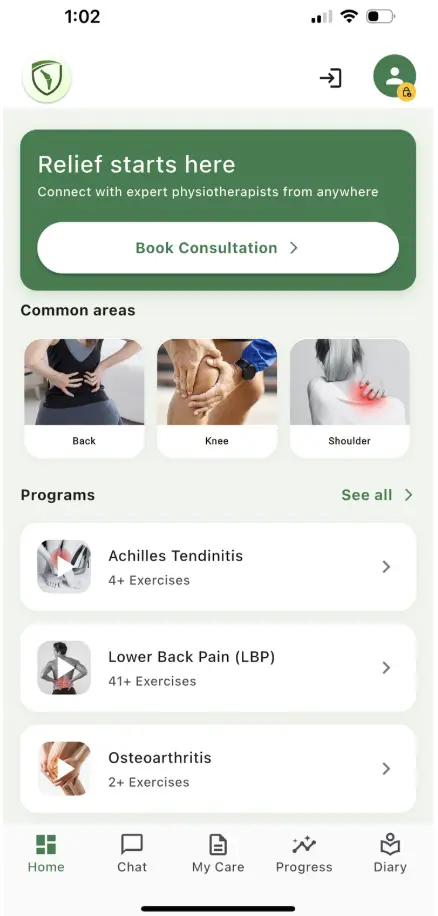 BJM Health digital physiotherapy mobile application screen
