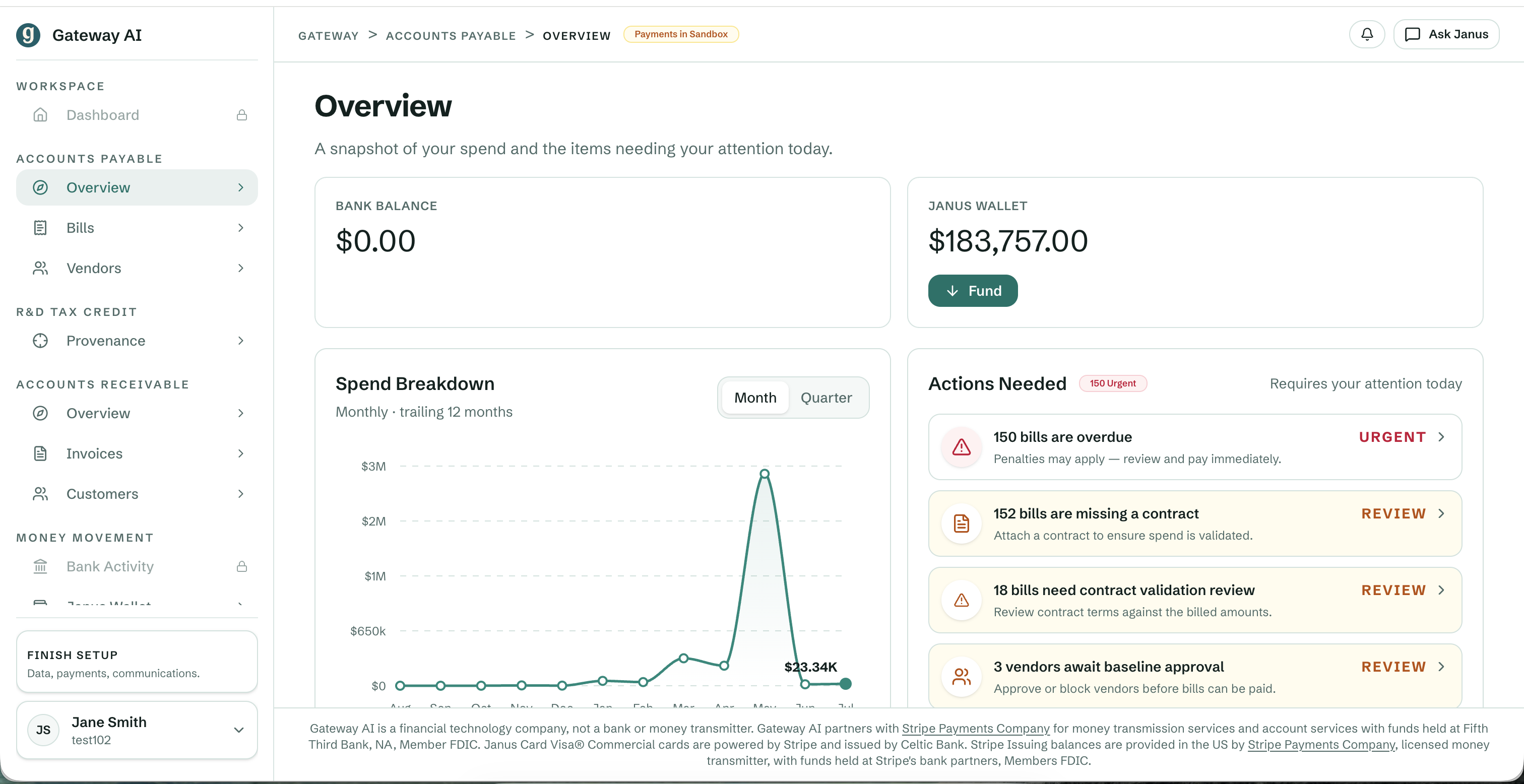 Gateway AI FinOps accounts payable and receivable operations dashboard