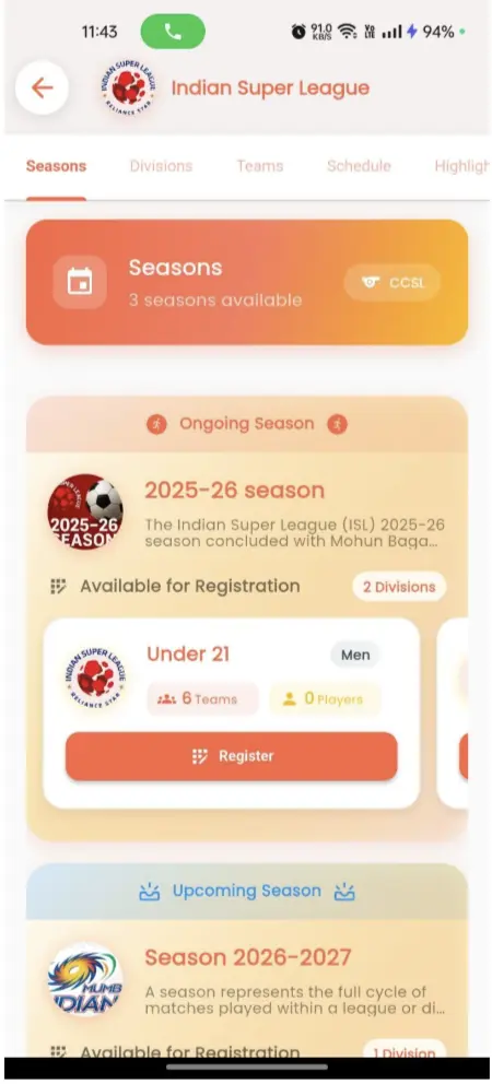 Playlig Team Screen